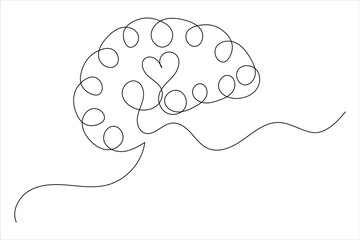 Minimalist style human brain continuous one line drawing of isolated outline vector icon