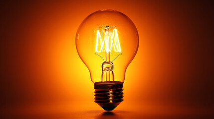 A close-up shot of a modern glowing lightbulb with intricate filament details, surrounded by a dimly lit environment, highlighting its warm, golden glow