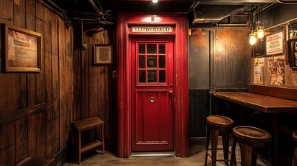 Vintage Red Door in a Rustic Bar Interior
