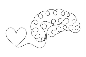 Minimalist style human brain continuous one line drawing of isolated outline vector icon