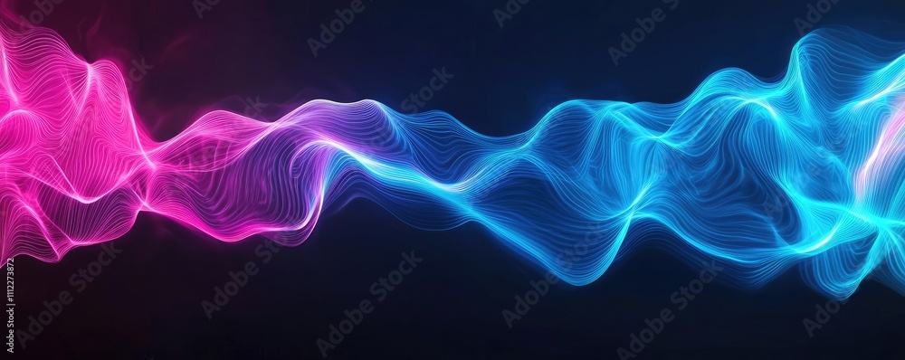 Poster colorful wave pattern, abstract design on dark background.