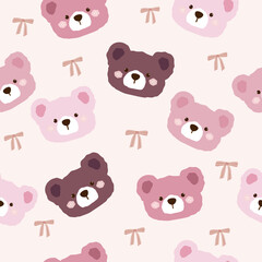 cute bear heads and striped bows  seamless pattern , vector illustration