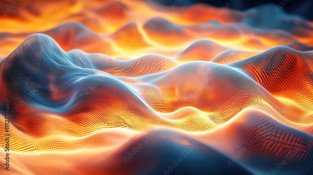 Poster vibrant abstract waves of orange and blue create a dynamic visual flow.