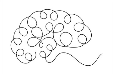 Minimalist style human brain continuous one line drawing of isolated outline vector icon