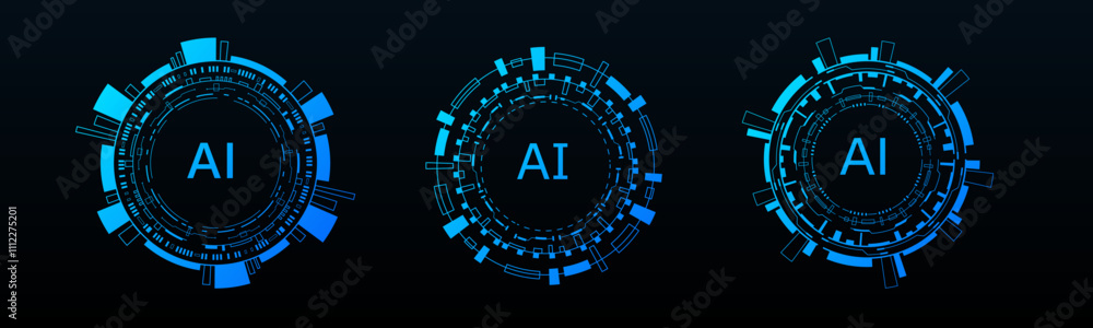 Poster a sci fi inspired circular hud interface with blue neon effects, representing advanced data systems,