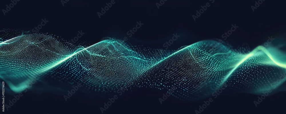 Poster abstract wavy lines with glowing light effects on a dark background.