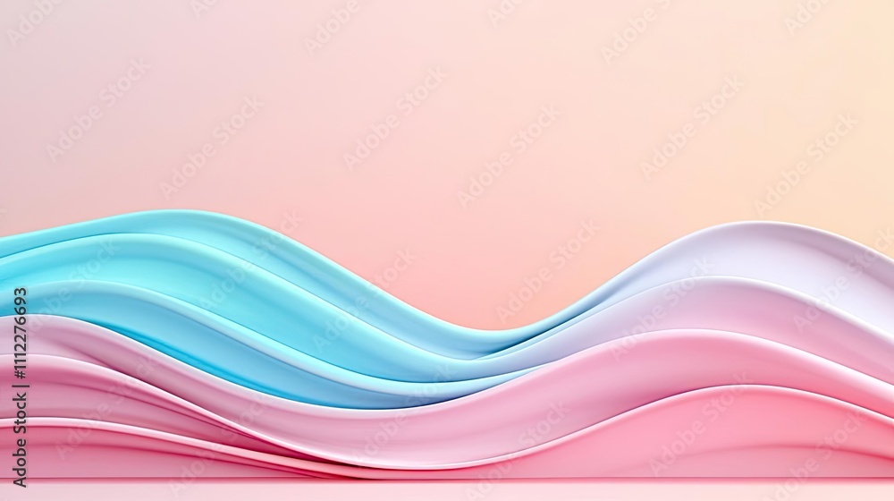 Poster abstract waves in blue and pink on a smooth gradient background.