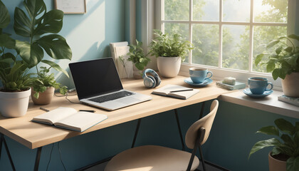 Work area with laptop and coffee