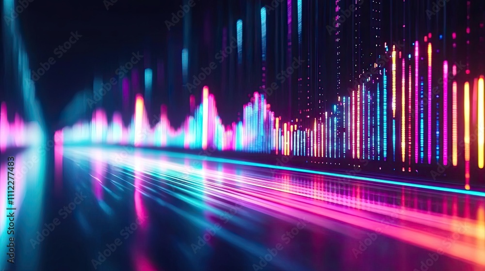Poster Colorful audio waveforms visualizing sound in a modern design.