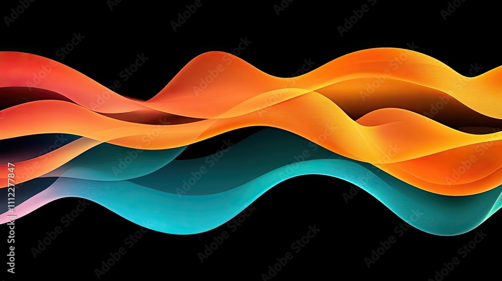 Poster Colorful wave patterns on a black background, creating a dynamic visual effect.
