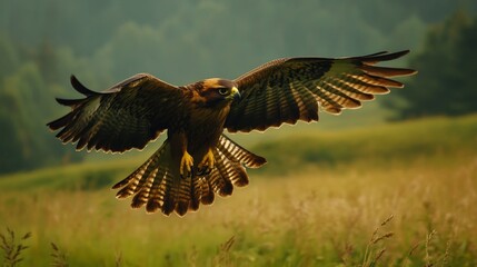 Obraz premium Majestic Raptor in Flight Over Golden Meadow