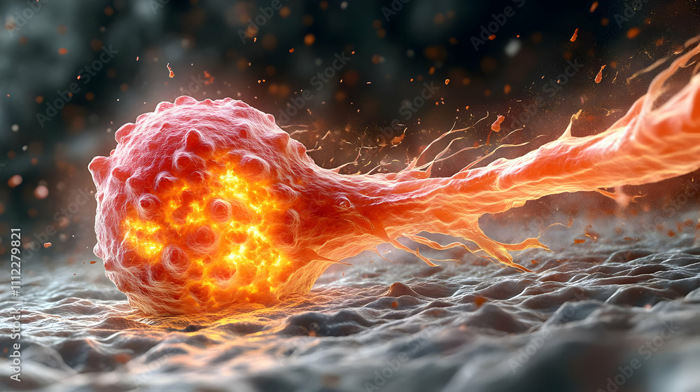 Poster cancer cell exploding: microscopic view of cellular destruction