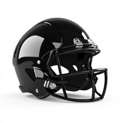Fototapeta premium Glossy Black American Football Helmet Isolated on White Background with Shiny Surface and Racing Style Design for Sports and Athletic Activity Concepts