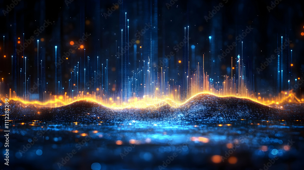 Poster digital landscape: data streams visualized in abstract art