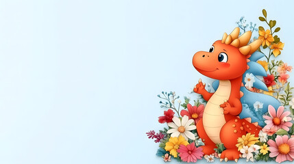 Fototapeta premium Vibrant Chinese Dragon Doodles, Playful and Whimsical 2D Illustrations for Posters, Tags, and Banners