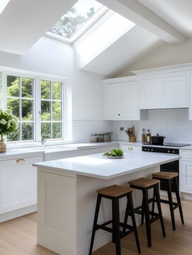 Modern kitchen design with skylight home interior clean aesthetic bright environment contemporary style