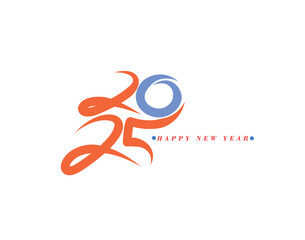 Happy New Year 2025 Text Typography Design Element Flyer, Banner Poster Design.
