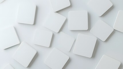 Fototapeta premium Blank White Cards Scattered On A White Surface