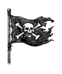 pirate flag engraving black and white outline