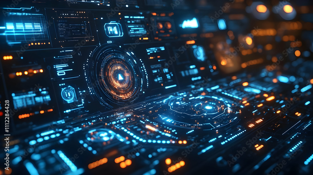 Poster futuristic hud interface: digital displays show data visually