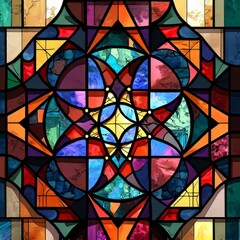 Vibrant Geometric T-Shirt Design, Stained Glass Inspired