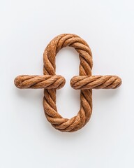 Obraz premium A creatively arranged rope knot forming an abstract shape, showcasing textures and earthy tones against a light background.