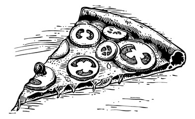 Obraz premium pizza slice engraving black and white outline