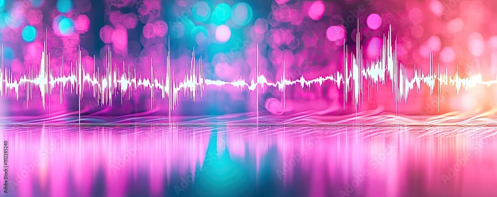 Poster vibrant abstract sound wave with colorful bokeh background.