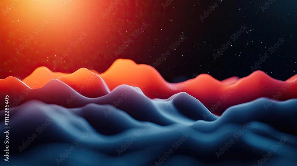 Poster abstract digital landscape with vibrant colors and soft wave-like textures.