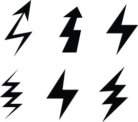 black and white arrows set bolt icon flash, thunder, electricity icon