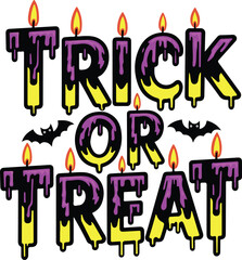 Halloween Trick or Treat Typography Design - Spooky, Pumpkin, Ghost, Witch Hat, Scary Quotes, and Bats Theme Vector.