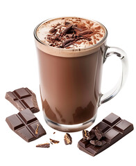 Hot Chocolate with Cream Topped with Chocolate Shavings and Bars Isolated on a Transparent Background