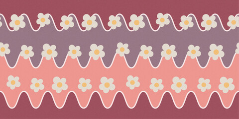 Seamless Pattern Wavy Stripes and Flower Style