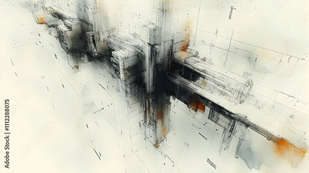 Poster abstract geometric structures: intersecting lines and forms in 3d space