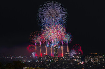 高台から望む博多湾芸術花火