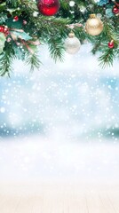 Obraz premium Christmas tree in a snowy forest with natural ornaments peaceful winter scene