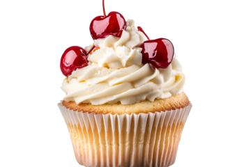 a cupcake with frosting and cherries