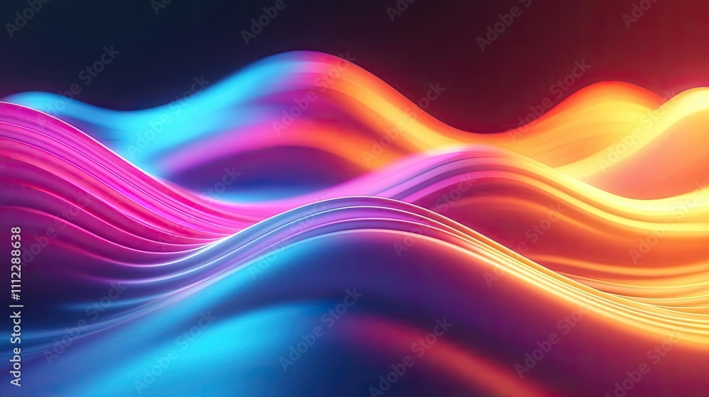 Poster colorful waves of light dance across a dark background, creating a vibrant visual effect.