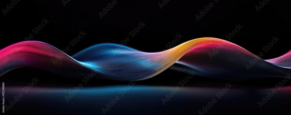 Poster colorful wave patterns on a dark background, abstract art design.
