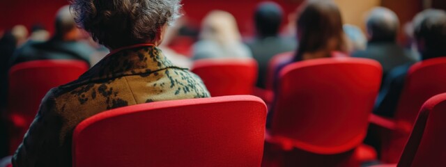 Close-Up of People Seated on Chairs in Theatre, Minimalist Style