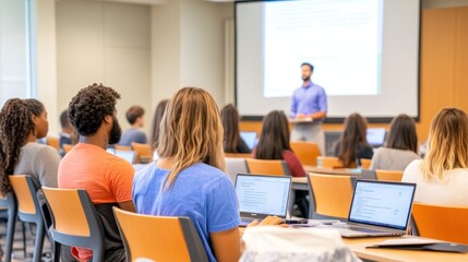 Engaged students with laptops in educational setting