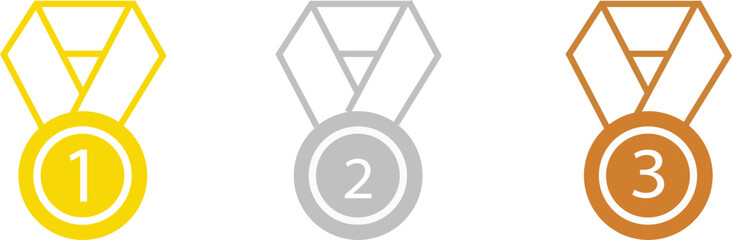 Obraz premium illustration of a drive with wheels Sports medals. Golden silver bronze medal with red ribbon. Champion winner awards of honor vector isolated template