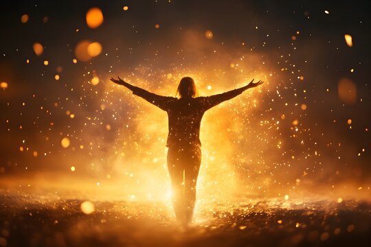 Silhouetted Man Rising from Glowing Embers   Resilience Triumph and Empowerment