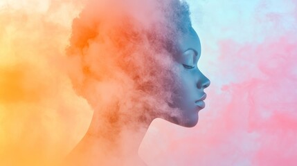 Profile silhouette with colorful mist around it