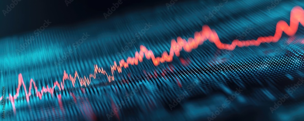 Poster digital graph showing growth trends in vibrant red and blue colors.