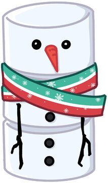 Marshmallow snowman Merry Christmas cartoon elements.