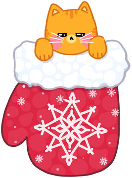 Mittens christmas ginger cat Merry Christmas cartoon elements.