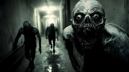 Horrifying Zombies Chase Through Dark Corridors, Nightmarish Encounter