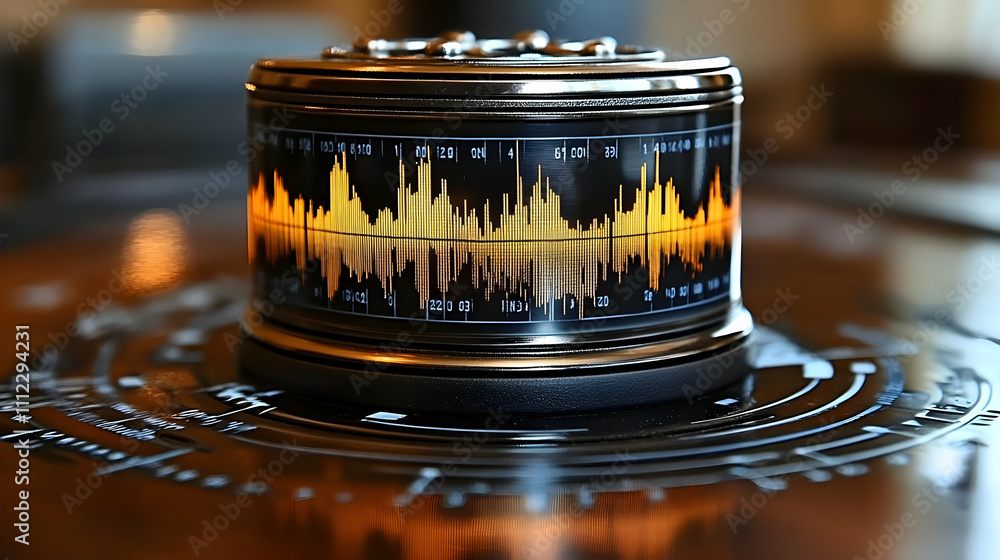 Poster visualizing sound waves: data displays frequencies & amplitude accurately