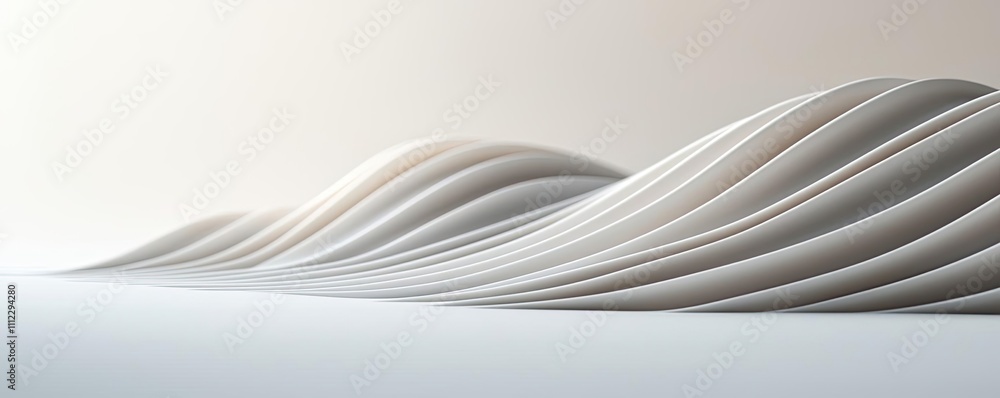 Poster Dynamic wave patterns in soft tones on a minimalistic background.